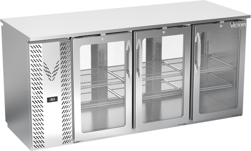 VBBN72HC-FG-PT-S | 72" Narrow Depth Glass Doors Food Rated Pass-thru Back Bar in Stainless Steel