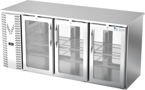 VBBN72HC-FG-PT-S | 72" Narrow Depth Glass Doors Food Rated Pass-thru Back Bar in Stainless Steel