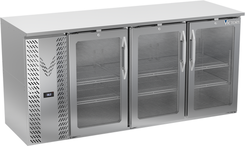 VBBN72HC-FG-S | 72" Narrow Depth Glass Doors Food Rated Back Bar in Stainless Steel