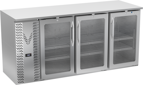 VBBN72HC-FG-S | 72" Narrow Depth Glass Doors Food Rated Back Bar in Stainless Steel