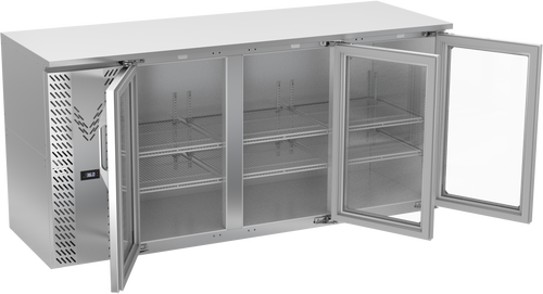VBBN72HC-FG-S | 72" Narrow Depth Glass Doors Food Rated Back Bar in Stainless Steel