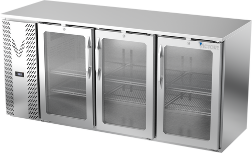 VBBN72HC-FG-S | 72" Narrow Depth Glass Doors Food Rated Back Bar in Stainless Steel