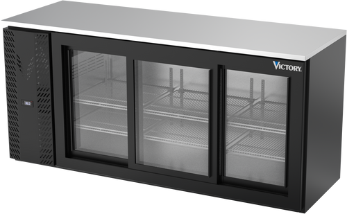 VBBN72HC-F-GS-B | 72" Narrow Depth Sliding Glass Doors Food Rated Back Bar in Black