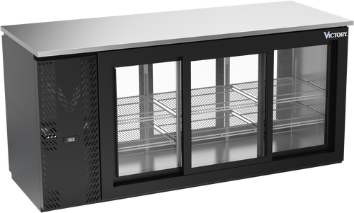 VBBN72HC-F-GS-PT-B | 72" Narrow Depth Sliding Glass Doors Food Rated Pass-thru Back Bar in Black