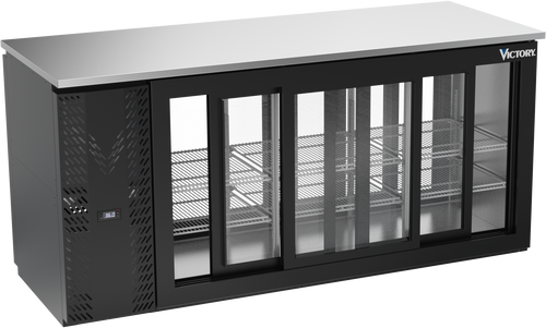 VBBN72HC-F-GS-PT-B | 72" Narrow Depth Sliding Glass Doors Food Rated Pass-thru Back Bar in Black