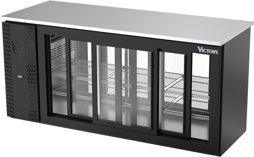 VBBN72HC-F-GS-PT-B | 72" Narrow Depth Sliding Glass Doors Food Rated Pass-thru Back Bar in Black