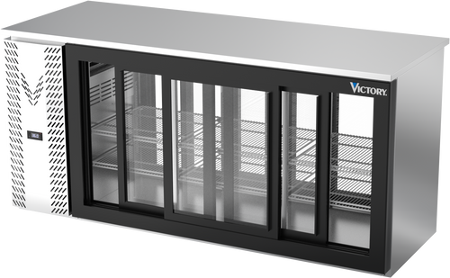 VBBN72HC-F-GS-PT-S | 72" Narrow Depth Sliding Glass Doors Food Rated Pass-thru Back Bar in Stainless Steel
