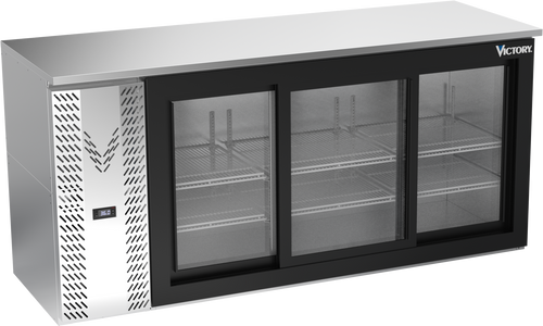 VBBN72HC-F-GS-S | 72" Narrow Depth Sliding Glass Doors Food Rated Back Bar in Stainless Steel
