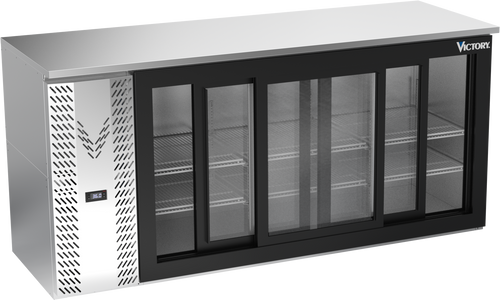 VBBN72HC-F-GS-S | 72" Narrow Depth Sliding Glass Doors Food Rated Back Bar in Stainless Steel