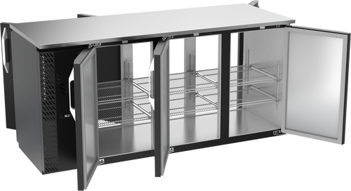 VBBN72HC-F-PT-B | 72" Narrow Depth Solid Doors Food Rated Pass-thru Back Bar in Black