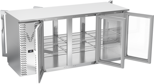 VBBN72HC-G-PT-S | 72" Narrow Depth Glass Doors Pass-thru Back Bar in Stainless Steel