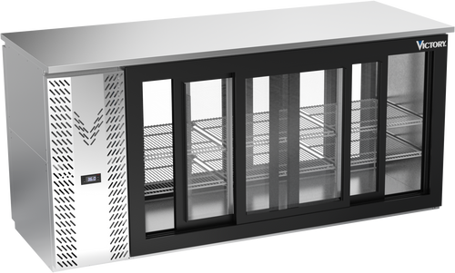 VBBN72HC-GS-PT-S | 72" Narrow Depth Sliding Glass Doors Pass-thru Back Bar in Stainless Steel