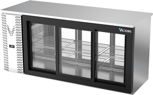 VBBN72HC-GS-PT-S | 72" Narrow Depth Sliding Glass Doors Pass-thru Back Bar in Stainless Steel