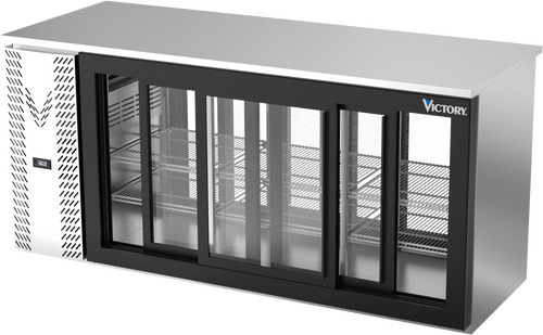 VBBN72HC-GS-PT-S | 72" Narrow Depth Sliding Glass Doors Pass-thru Back Bar in Stainless Steel