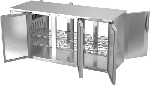 VBBN72HC-PT-S | 72" Narrow Depth Solid Doors Pass-thru Back Bar in Stainless Steel