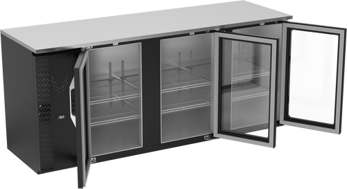 VBBN78HC-FG-B | 78" Narrow Depth Glass Doors Food Rated Back Bar in Black