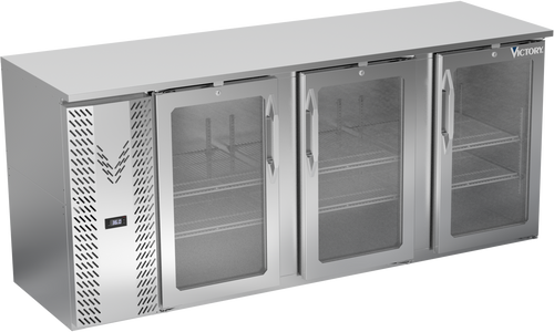 VBBN78HC-FG-S | 78" Narrow Depth Glass Doors Food Rated Back Bar in Stainless Steel