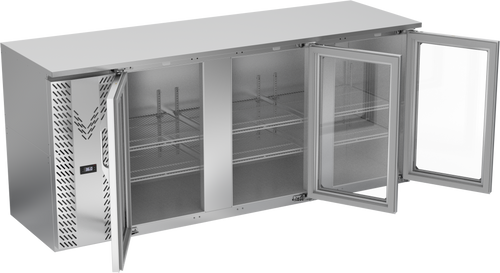 VBBN78HC-FG-S | 78" Narrow Depth Glass Doors Food Rated Back Bar in Stainless Steel