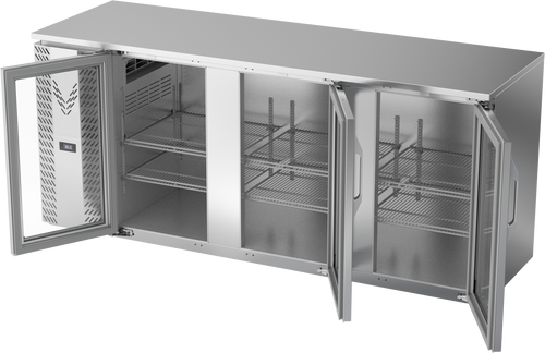 VBBN78HC-FG-S | 78" Narrow Depth Glass Doors Food Rated Back Bar in Stainless Steel
