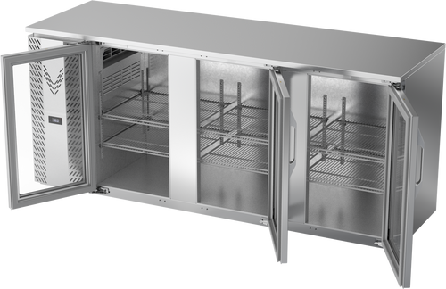 VBBN78HC-G-S | 78" Narrow Depth Glass Doors Back Bar in Stainless Steel