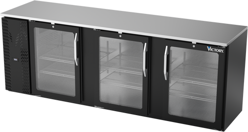 VBBN94HC-FG-B | 94" Narrow Depth Glass Doors Food Rated Back Bar in Black