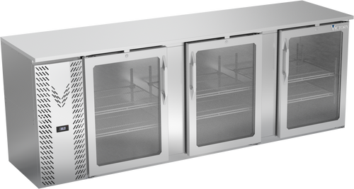 VBBN94HC-FG-S | 94" Narrow Depth Glass Doors Food Rated Back Bar in Stainless Steel