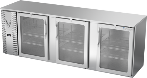 VBBN94HC-FG-S | 94" Narrow Depth Glass Doors Food Rated Back Bar in Stainless Steel