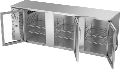 VBBN94HC-FG-S | 94" Narrow Depth Glass Doors Food Rated Back Bar in Stainless Steel