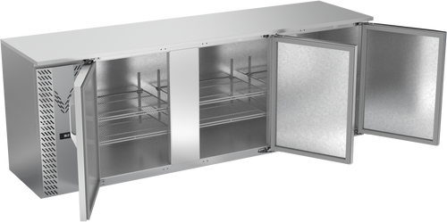 VBBN94HC-S | 94" Narrow Depth Solid Doors Back Bar in Stainless Steel