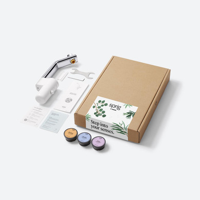Sprig Shower Infusion Kit in white and chrome with 3 infusion pods