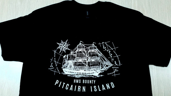 Pitcairn Island T Shirt - HMAV Bounty and Navigation Map