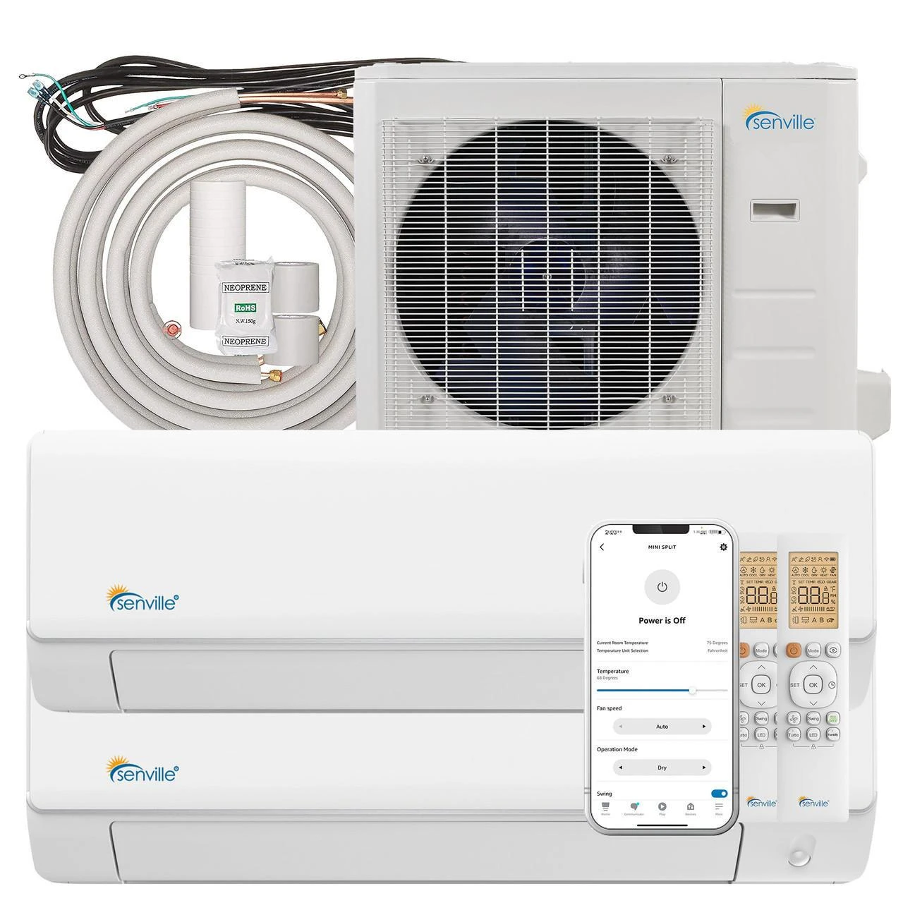 Climatiseur Sans Conduit 18000 BTU Mini Split AC/Chauffage - WiFi - 20 SEER2 - Kit Complet