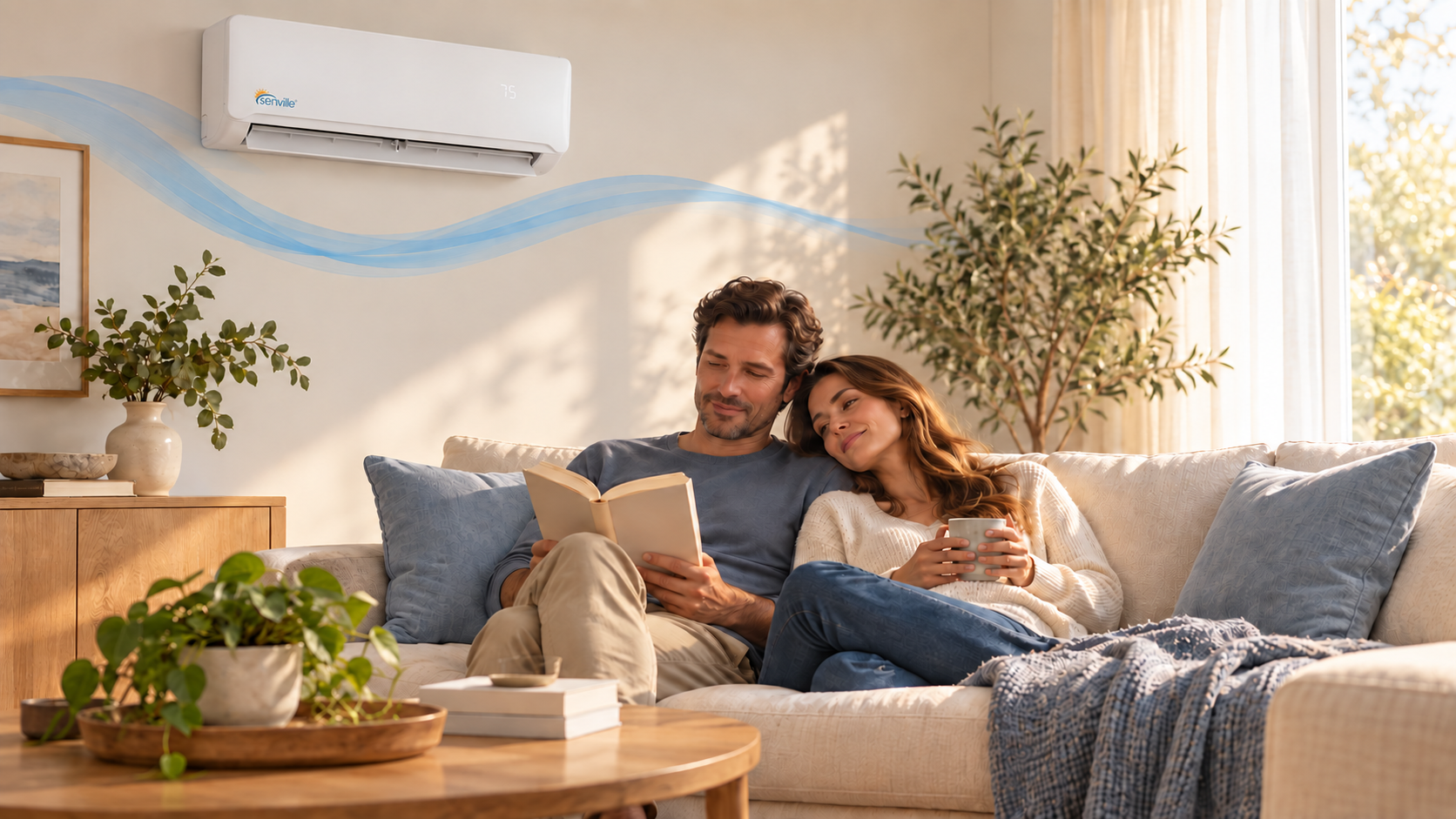 Senville mini split providing conditioned airflow in a living room