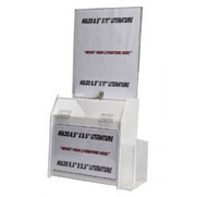 9.5x5x10 Deluxe Locking White Plastic Ballot Box with Header and Ad Frame 9.5x5x10 Deluxe Locking White Plastic Ballot Box with Header and Ad Frame