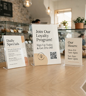 Clear Acrylic Sign Holders | Tabletop & T-Style Display Stands