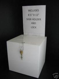 6x6x6 White Acrylic Ballot Box Sign Holder Lock