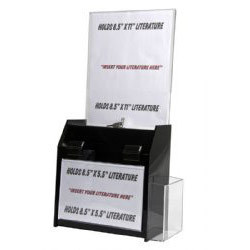 9.5x5x10 Deluxe Locking Black Plastic Ballot Box with Header and Ad Frame