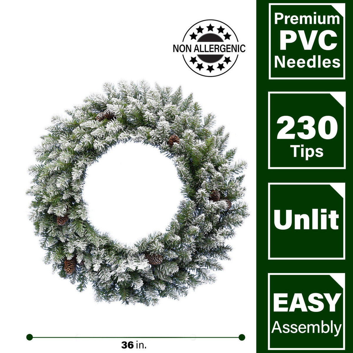 24in. Christmas Frosted Wreath Door Hanging with Ornaments, Pinecones
