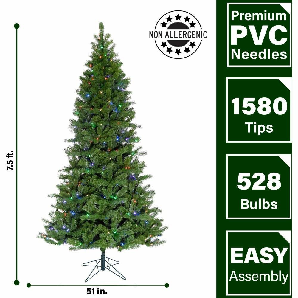 Fraser Hill Farm 7.5-Ft Wondrous Pine Christmas Tree with RGB Technology Multi Function Lighting and Remote, Various Stand Options