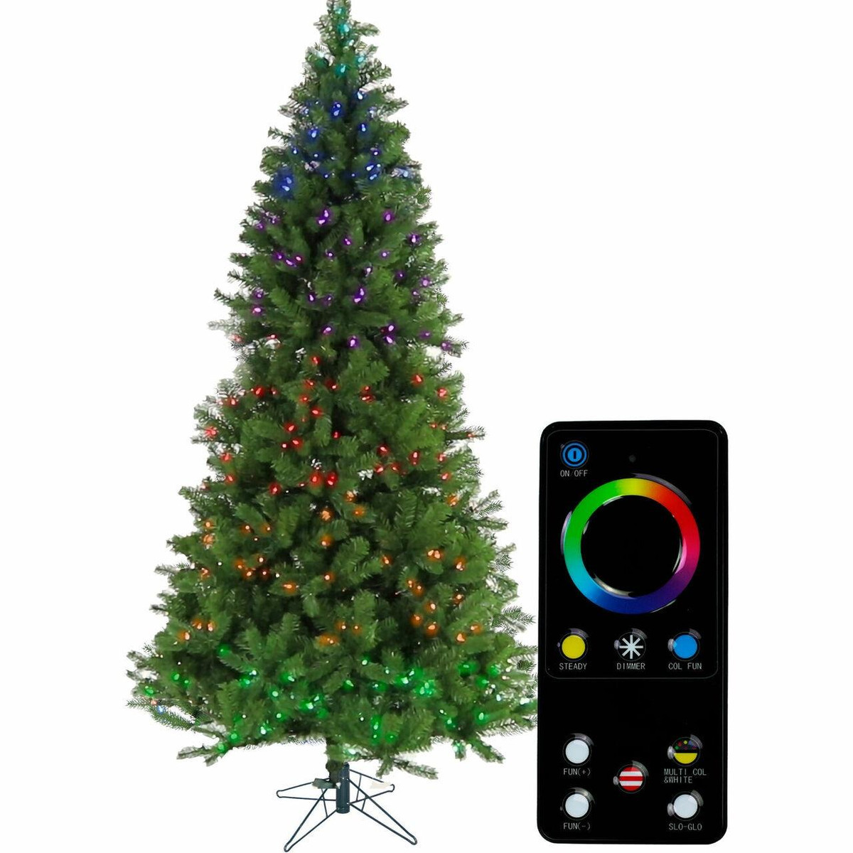 Fraser Hill Farm 7.5-Ft Wondrous Pine Christmas Tree with RGB Technology Multi Function Lighting and Remote, Various Stand Options
