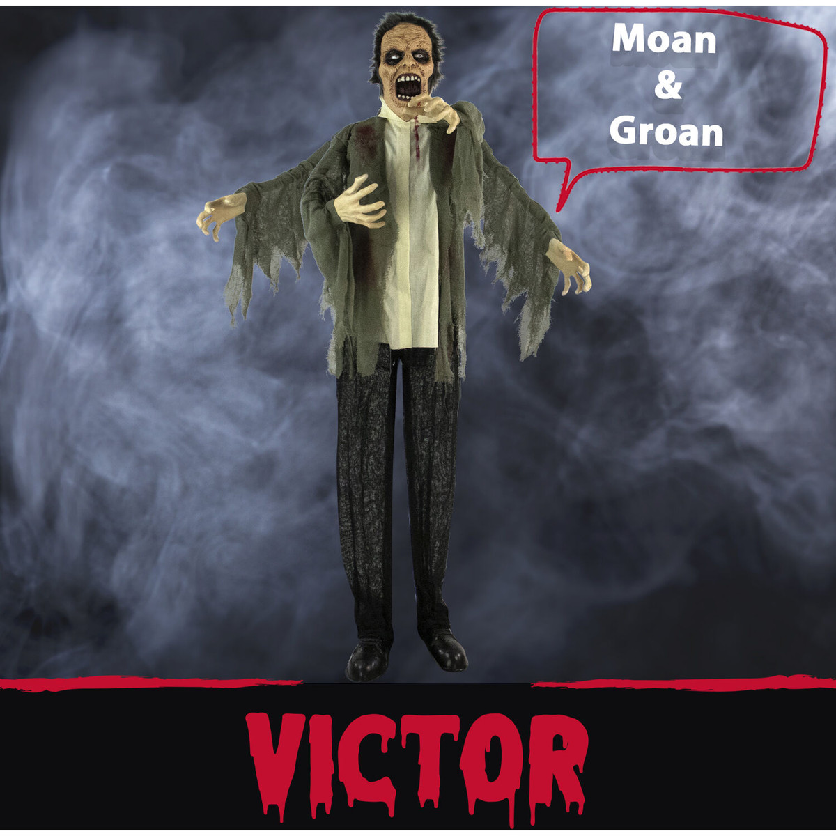 Haunted Hill Farm Life-Size Poseable Animatronic Zombie with Light-up Colorful Eyes