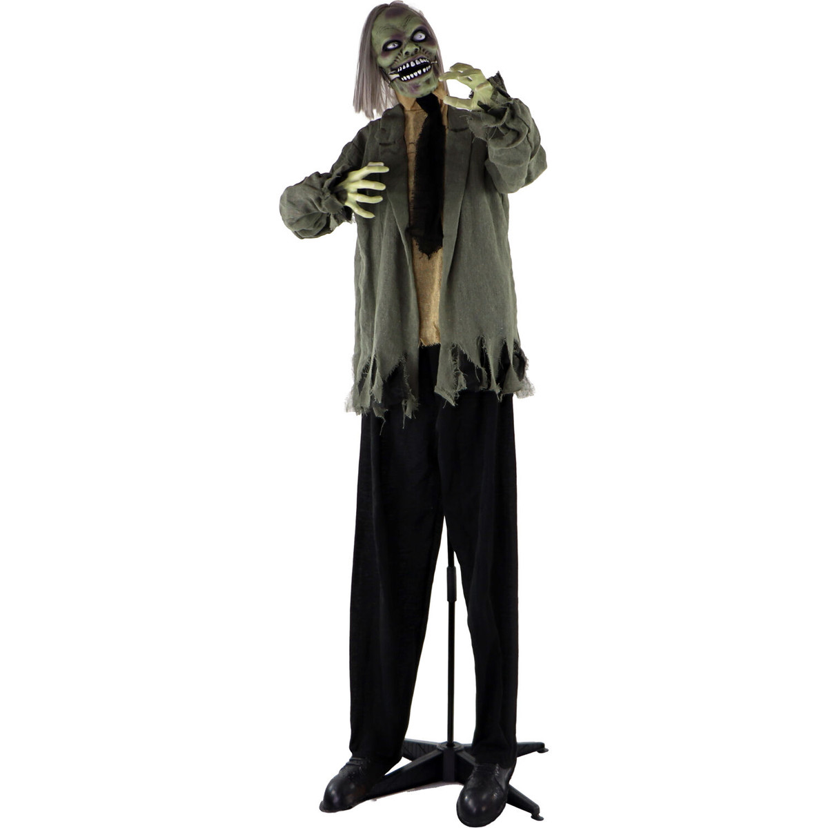 Haunted Hill Farm Life-Size Poseable Animatronic Zombie with Red Flashing Eyes
