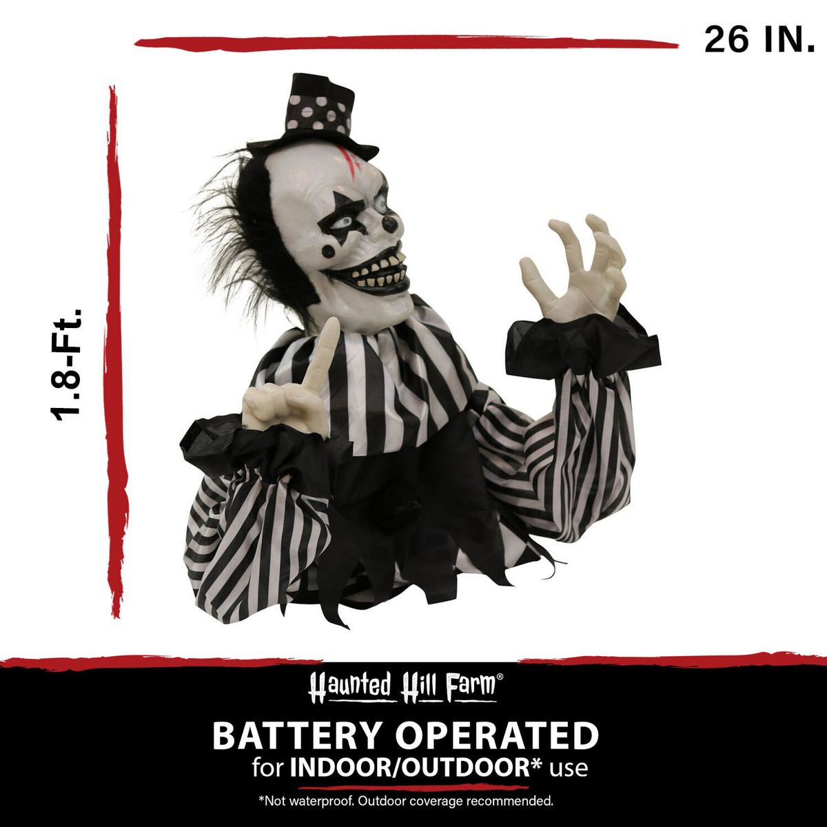 1.8-Ft. Animatronic Groundbreaker Clown with Lights and Sound, Indoor or Covered Outdoor Halloween Decoration