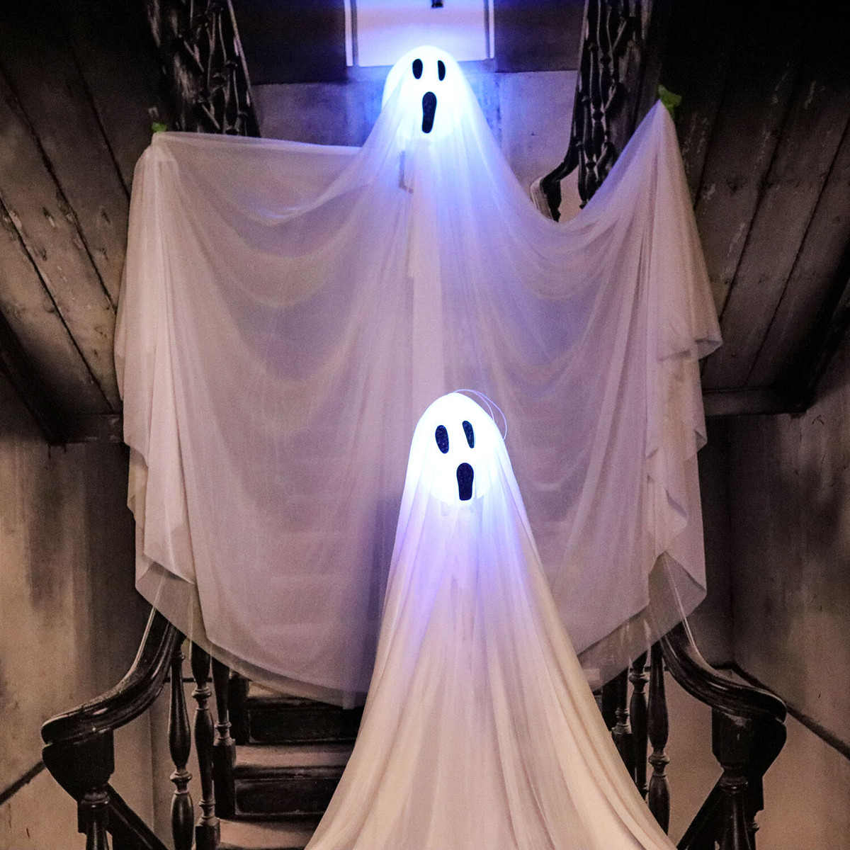 4.17-ft. Ghost Stakes Set of 2 Waterproof, Indoor/Outdoor Halloween Decoration, White LED Lights, Battery-Operated