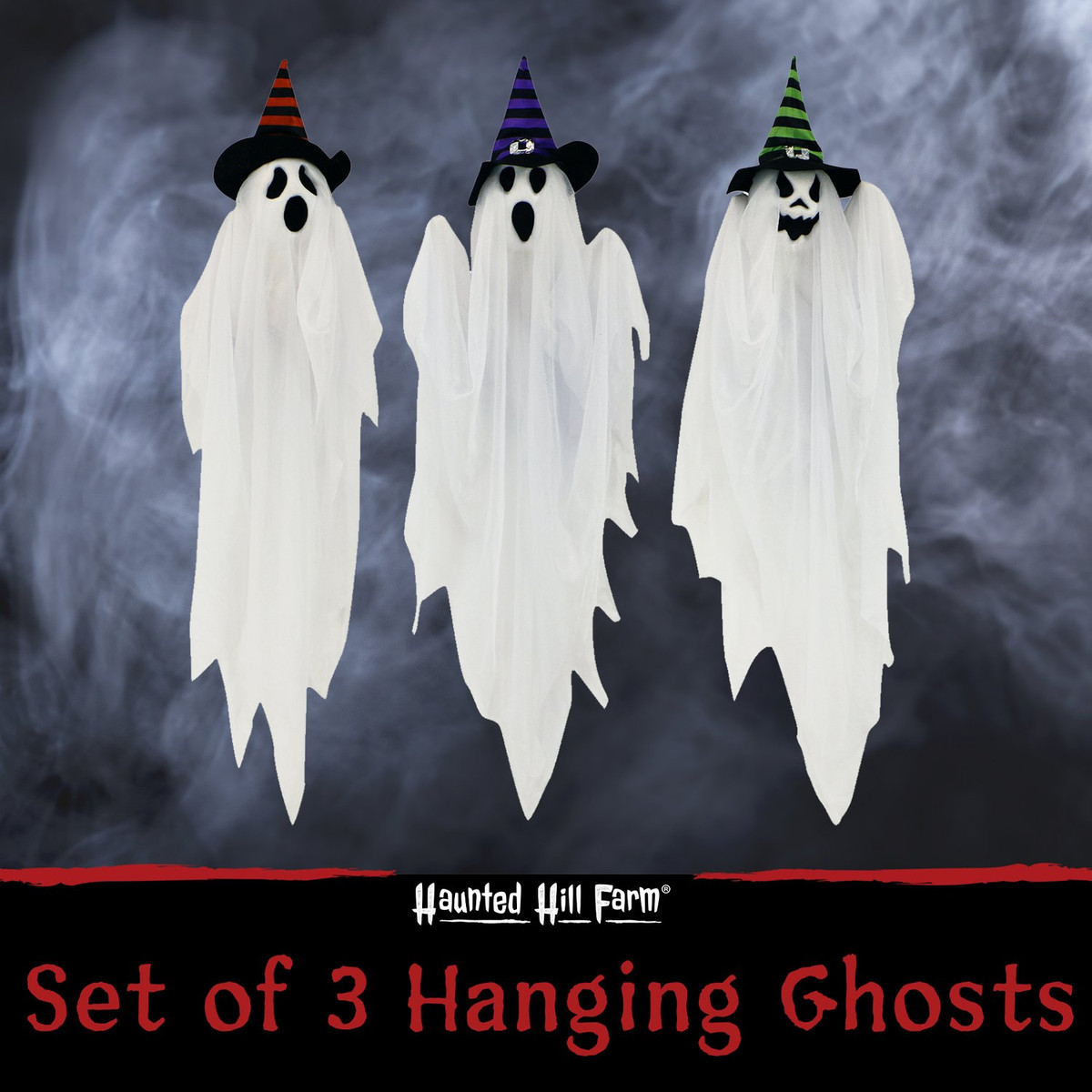 Set of 3 Hanging Ghosts, Indoor/Outdoor Halloween Decoration