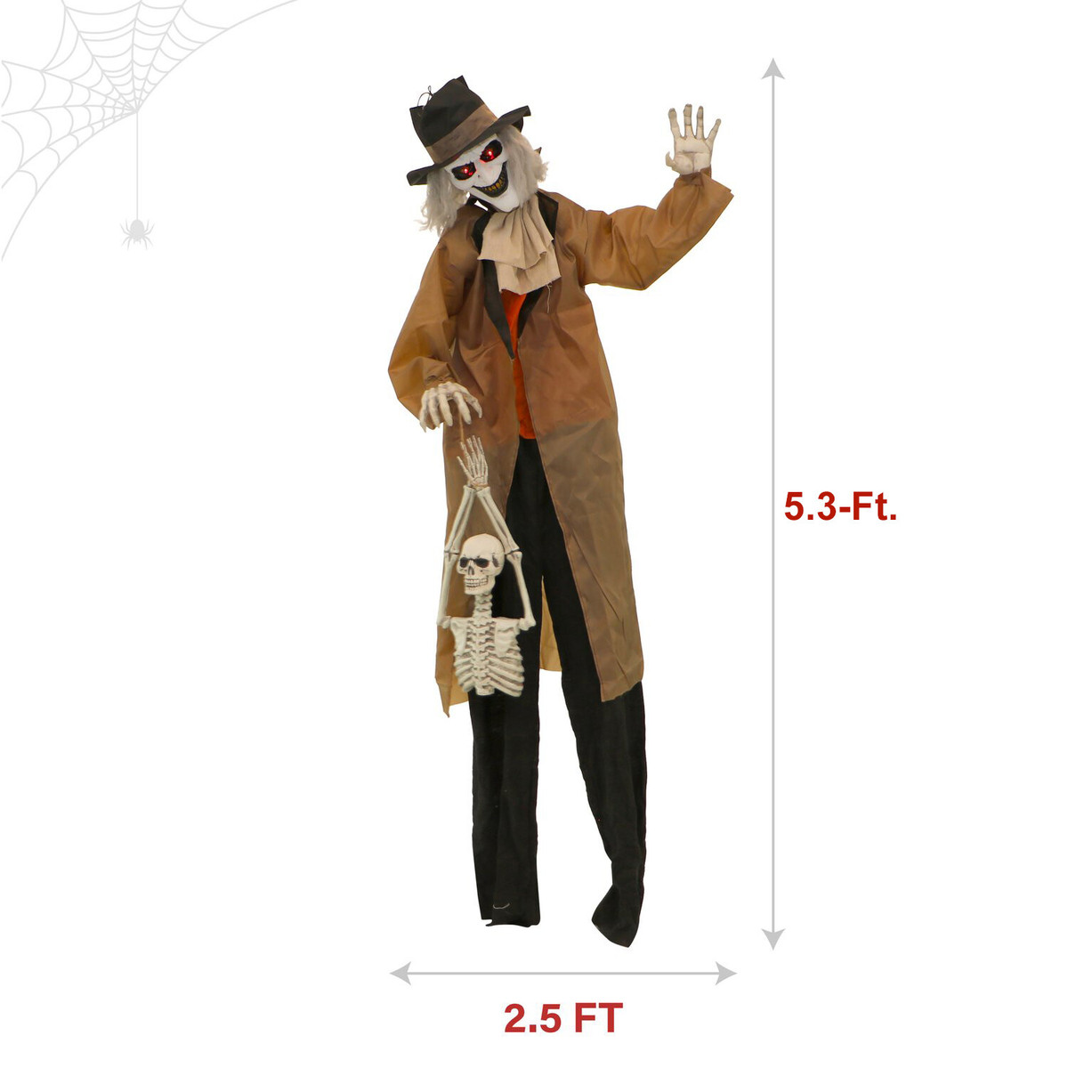5.3-Ft. Jebediah Bones Animatronic Gravekeeper, Indoor or Covered Outdoor Halloween Decor, Red LED Eyes, Battery-Operated