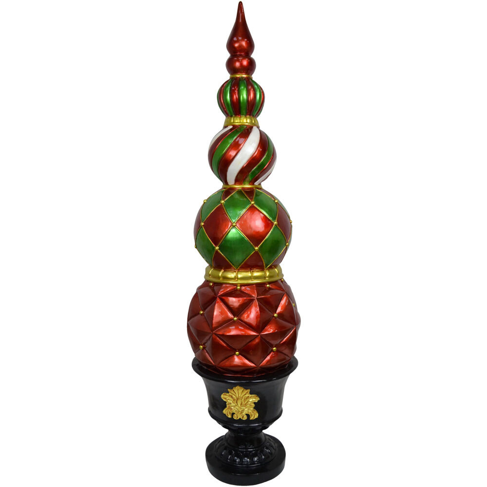Fraser Hill Farm 50-In. Resin Ball and Finial Topiary in a Black Pedestal Urn - Indoor or Outdoor