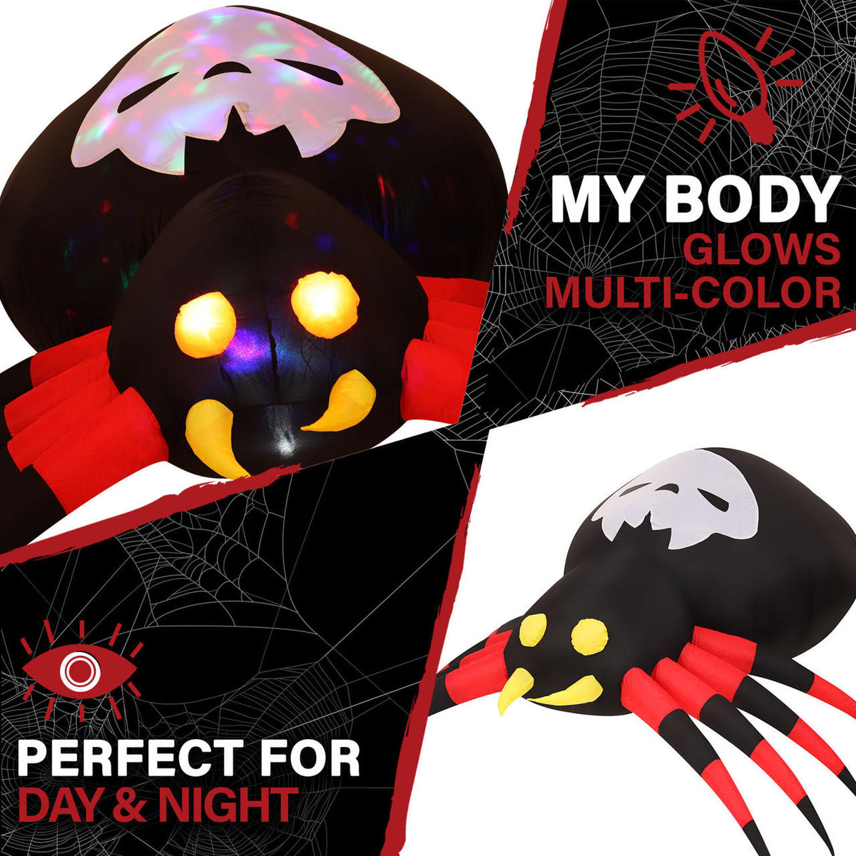 Haunted Hill Farm 6-Ft Inflatable Black and Red Spider with Multi-Color Disco Lights, HISPIDER063-L Haunted Hill Farm 6-Ft Inflatable Black and Red Spider with Multi-Color Disco Lights, HISPIDER063-L