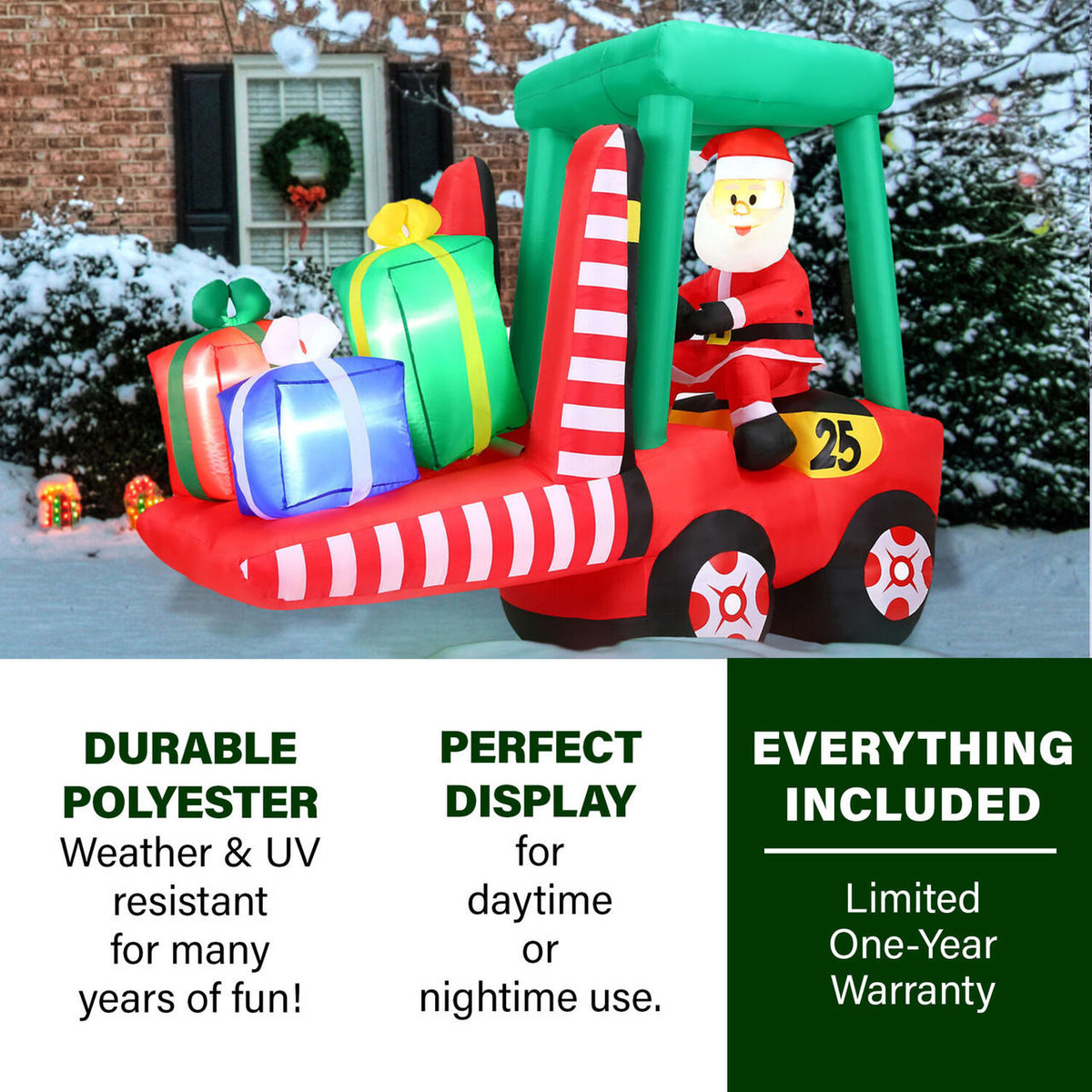 Fraser Hill Farm 6-Ft Pre-Lit Inflatable Santa in Fork Lift,