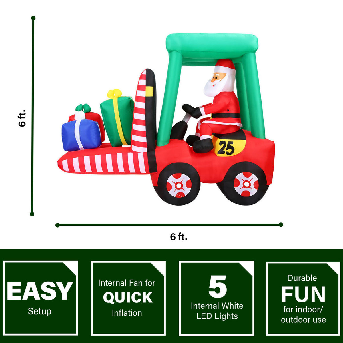 Fraser Hill Farm 6-Ft Pre-Lit Inflatable Santa in Fork Lift,